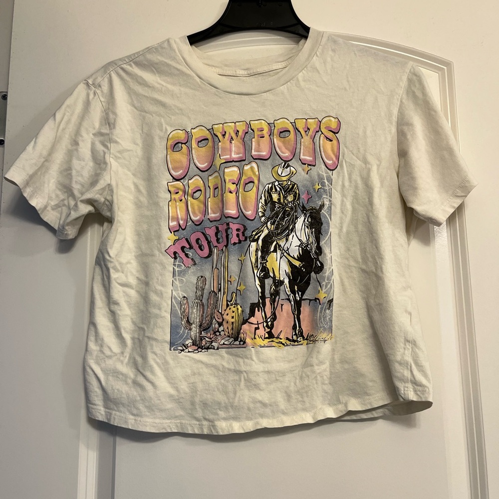 Rebellious One White Cowboys Rodeo Crop Top